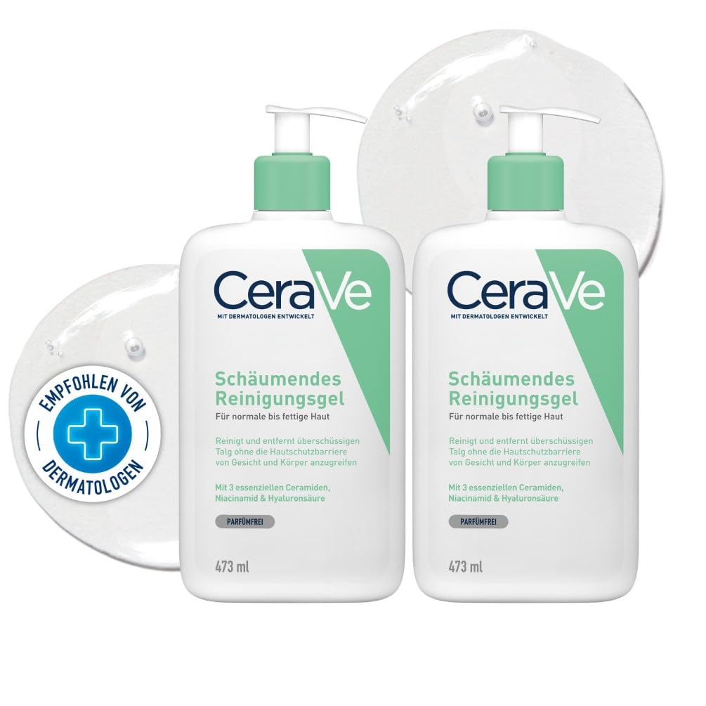 CeraVe Schäumendes Reinigungsgel und Feuchtigkeitslotion, Mit Hyaluronsäure, Für Gesicht und Körper, Ohne Duftstoffe, Auch bei Neurodermitis und Allergien, 473 ml + 88 ml