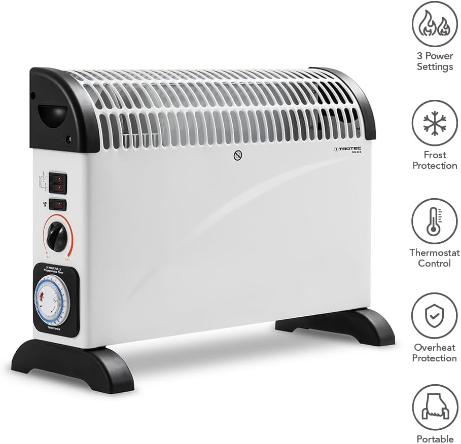 TROTEC Konvektor Heizung TCH 22 E – Heizleistung 750 W / 1250 W / 2000 W – Elektro Heizkörper mit Timer