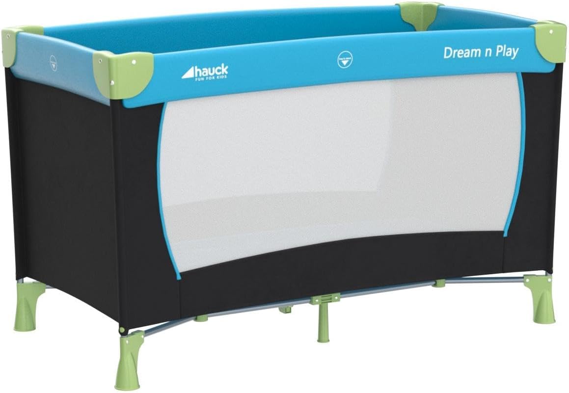 hauck Dream n Play Baby Travel Cot Set with Mattress - Foldable Children's Baby Travel Cot with Bag - Blue Water Blue