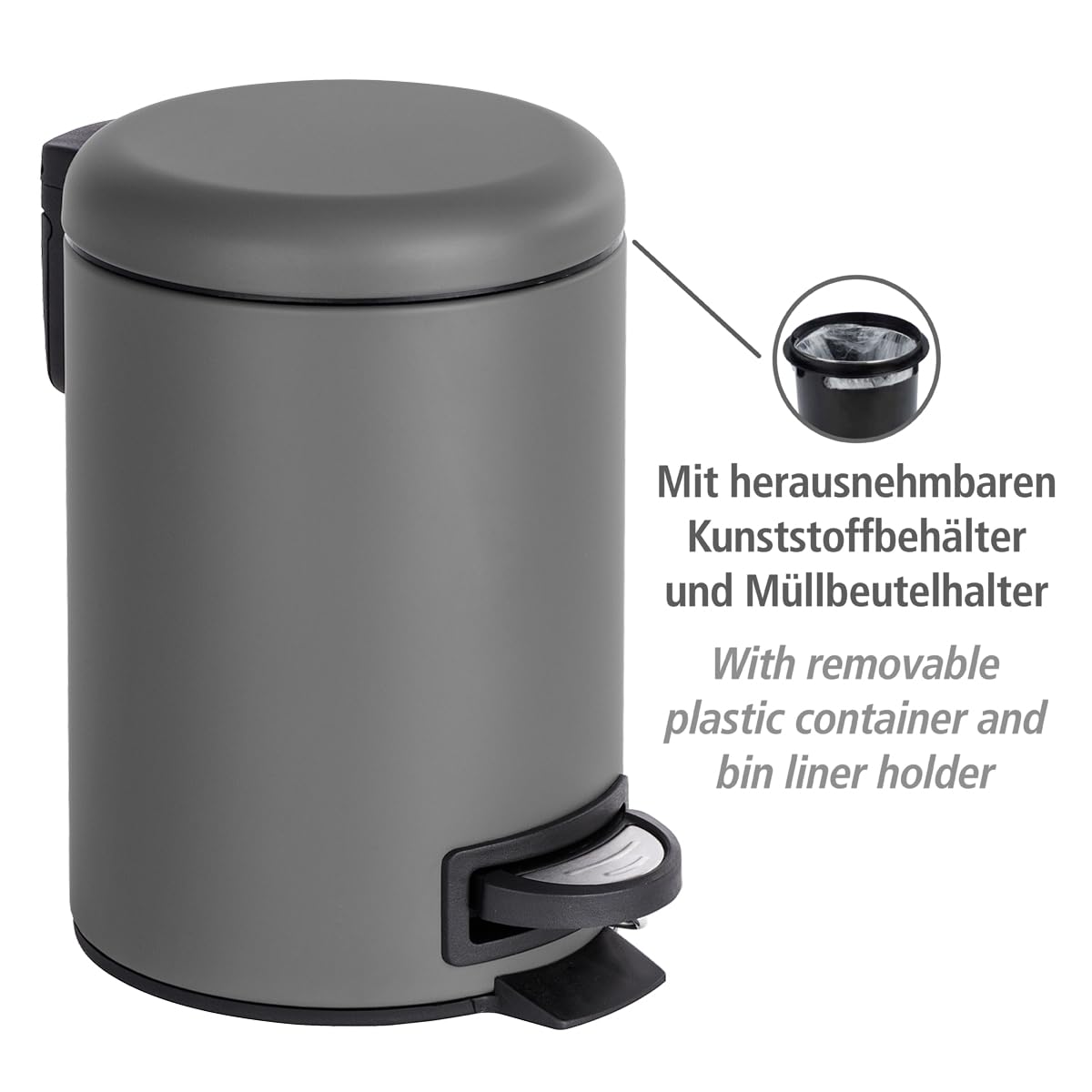 WENKO Leman Cosmetic Pedal Bin Matte Gold 3 L – Cosmetic Bin, Rubbish Bin with Anti-Fingerprint Capacity: 3 litres, stainless steel, 17 x 25 x 22.5 cm, gold