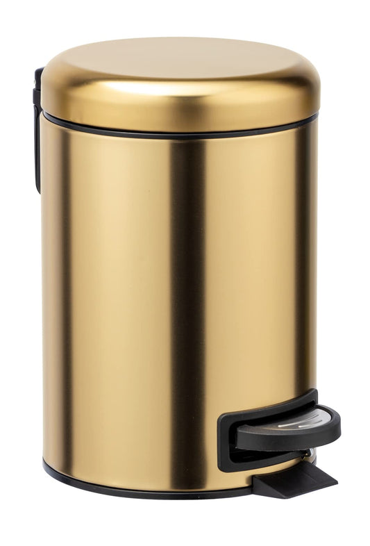 WENKO Leman Cosmetic Pedal Bin Matte Gold 3 L – Cosmetic Bin, Rubbish Bin with Anti-Fingerprint Capacity: 3 litres, stainless steel, 17 x 25 x 22.5 cm, gold