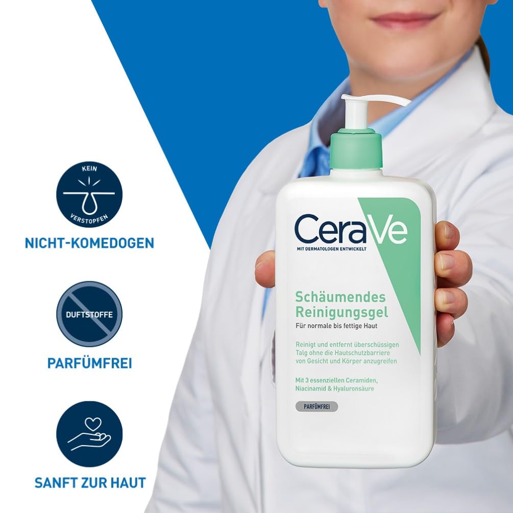 CeraVe Schäumendes Reinigungsgel und Feuchtigkeitslotion, Mit Hyaluronsäure, Für Gesicht und Körper, Ohne Duftstoffe, Auch bei Neurodermitis und Allergien, 473 ml + 88 ml