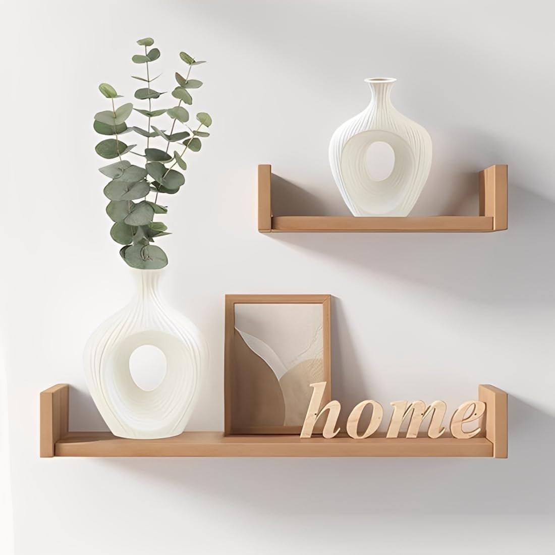 Keramik Vase Weiß Matt Rund Deko Vasen Set 2er Moderne Boho Blumenvase für tulpen pampasgras passend für Wohnzimmer Schlafzimmer Büro