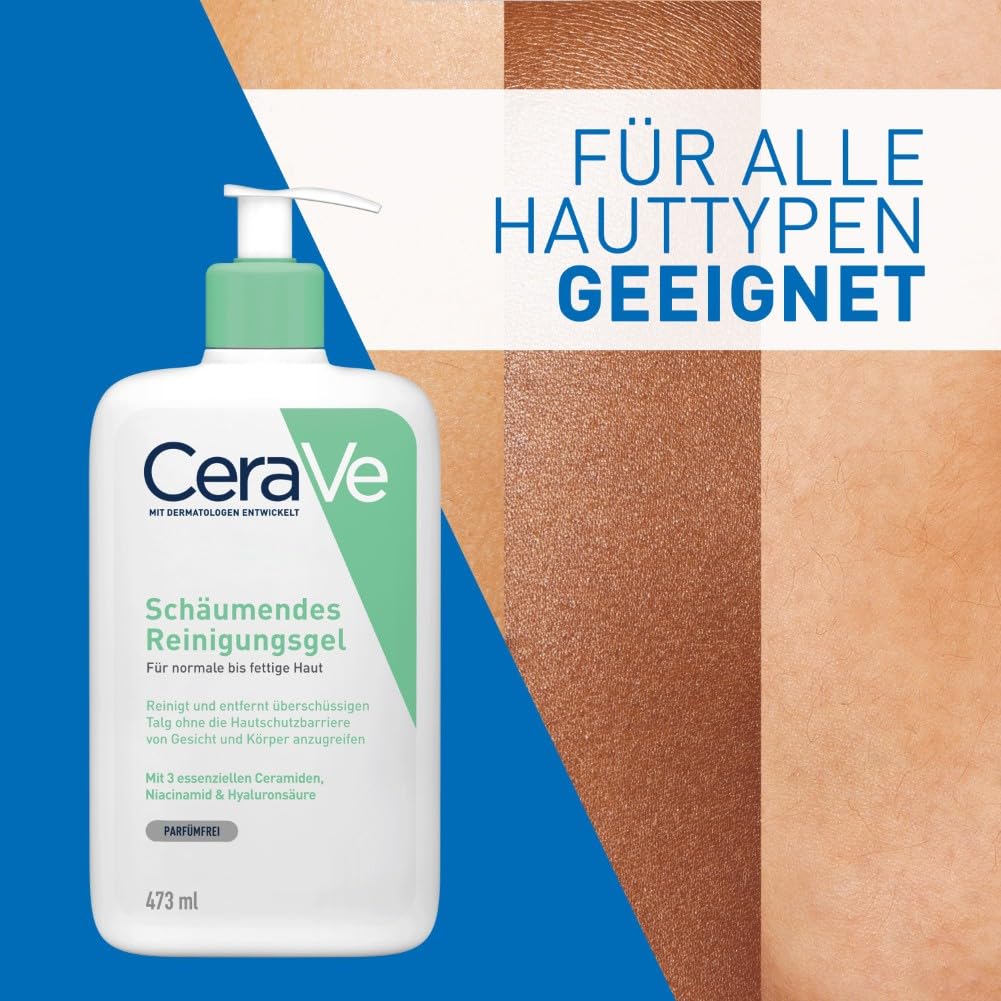 CeraVe Schäumendes Reinigungsgel und Feuchtigkeitslotion, Mit Hyaluronsäure, Für Gesicht und Körper, Ohne Duftstoffe, Auch bei Neurodermitis und Allergien, 473 ml + 88 ml