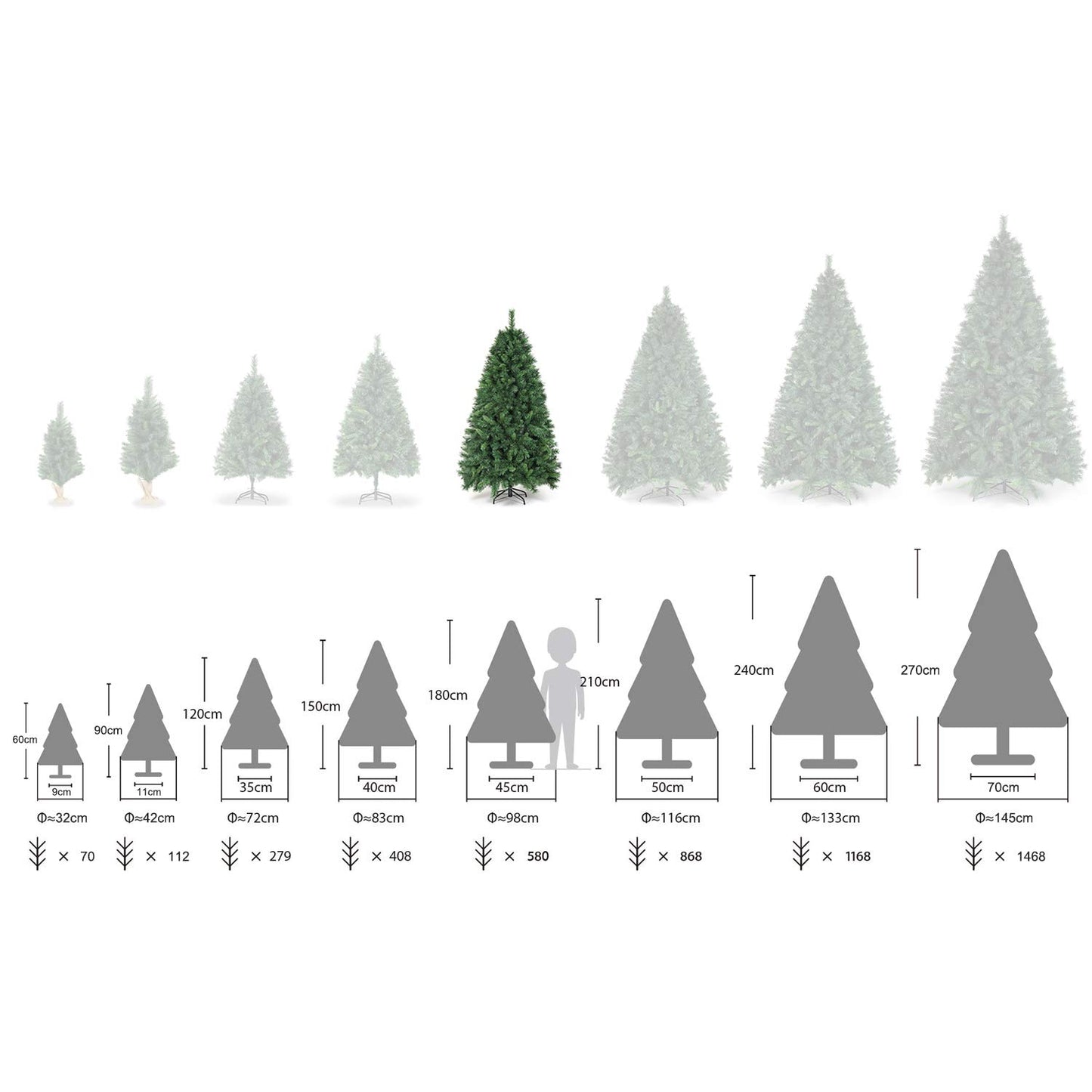 SALCAR Artificial Christmas tree, 60 cm - 270 cm