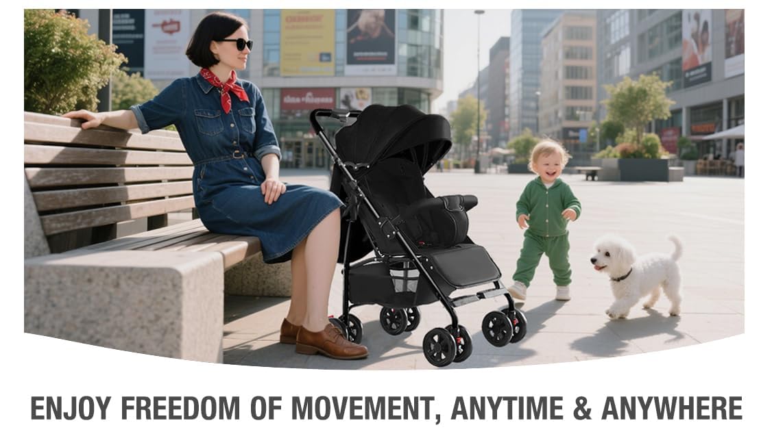 Reenborn 3-in-1 Pushchair, Buggy with Two Reversible Sliding Modes, Pushchair with Frame Aluminium Alloy, Baby Pram, 3-in-1 Complete Set with One-Click Folding Design