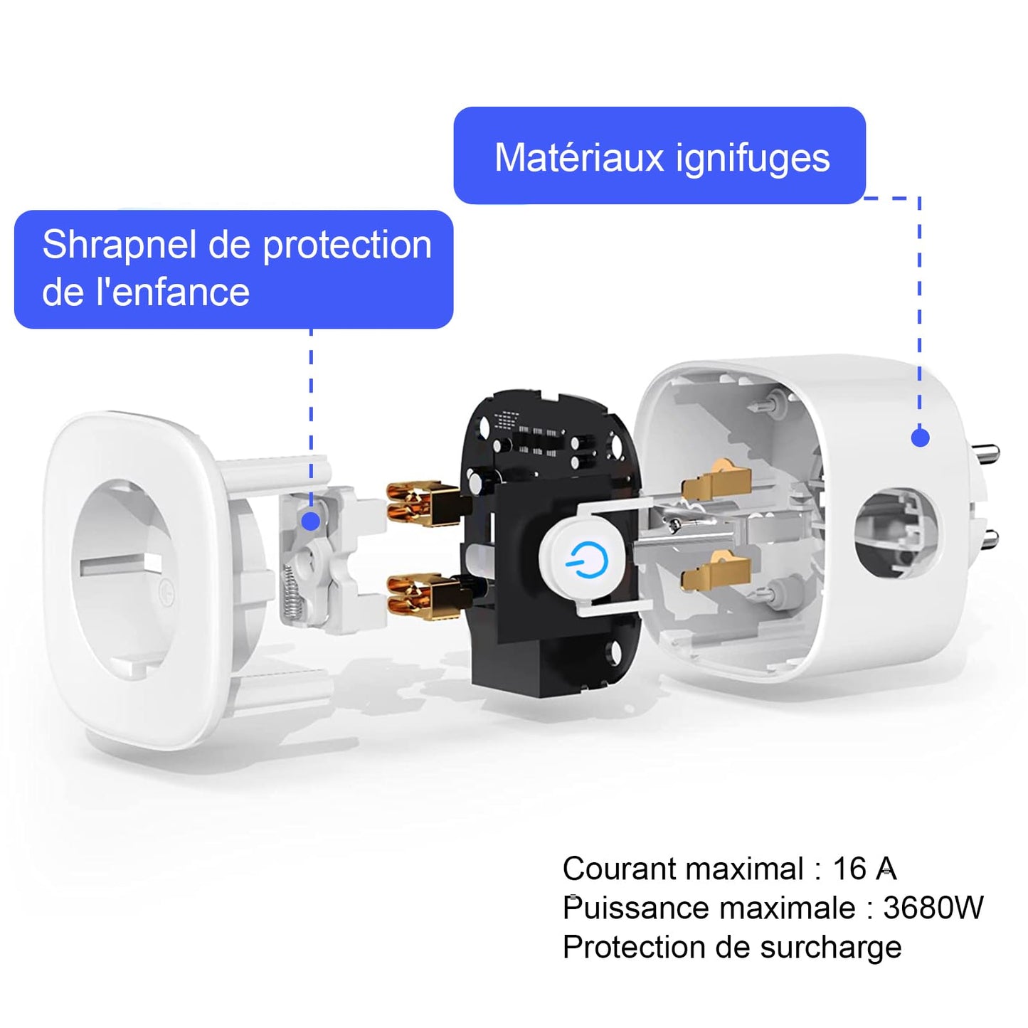 WLAN Smart Steckdose 16A Stromverbrauch Messen kompatibel mit Alexa/Google Home, Kinderschutz, Smart Life