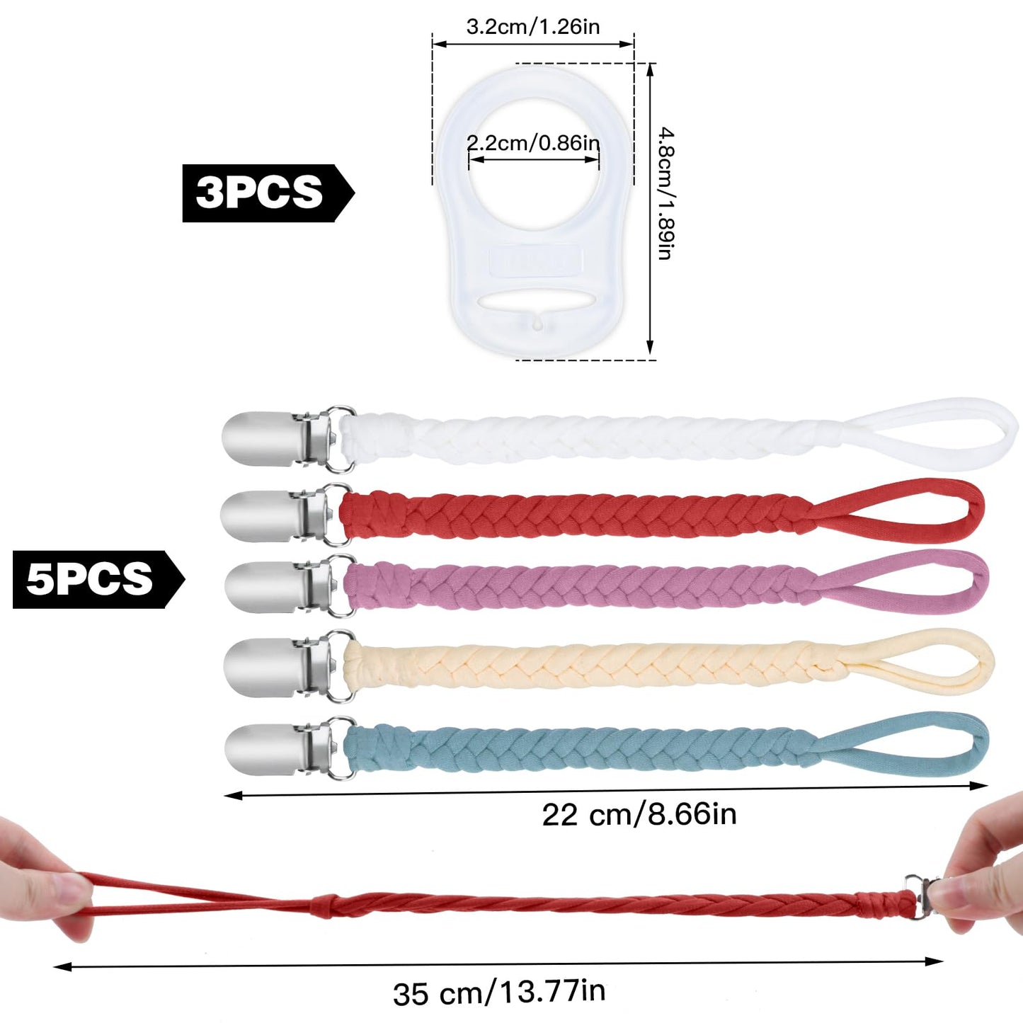 ABirdon Schnullerkette Baby,5 Stück Schnullerketten Clips mit 3 Stück Silikonring, passend für alle Schnuller