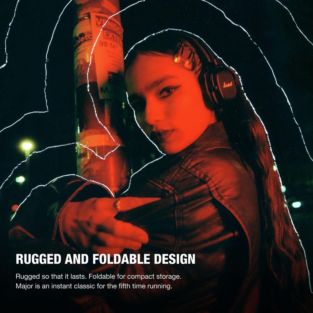 Marshall Major V Bluetooth Headphones, 100 Hours Playtime - Black