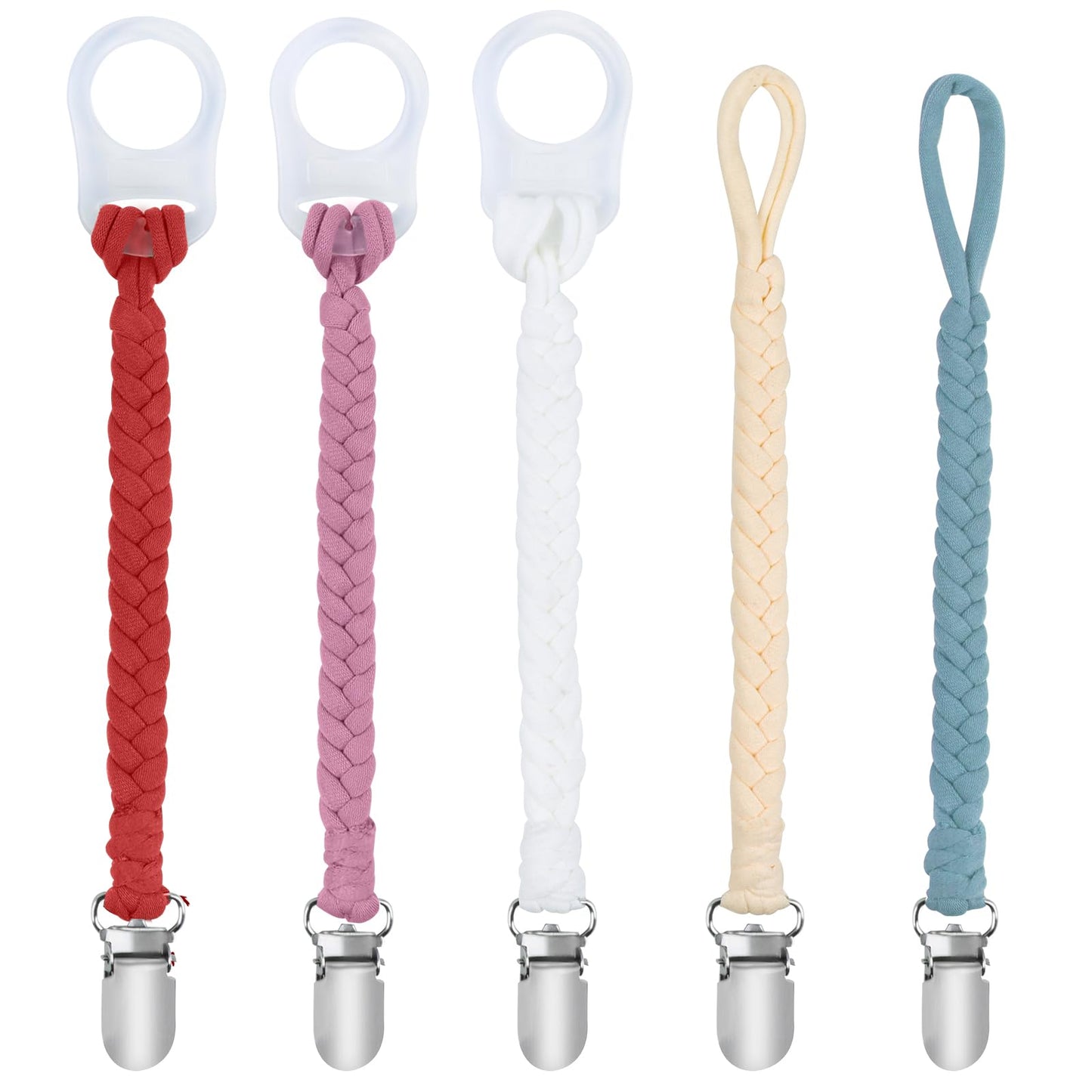 ABirdon Schnullerkette Baby,5 Stück Schnullerketten Clips mit 3 Stück Silikonring, passend für alle Schnuller