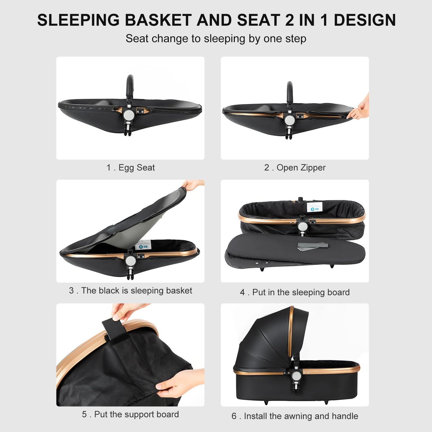 Reenborn 3-in-1 Pushchair, Buggy with Two Reversible Sliding Modes, Pushchair with Frame Aluminium Alloy, Baby Pram, 3-in-1 Complete Set with One-Click Folding Design