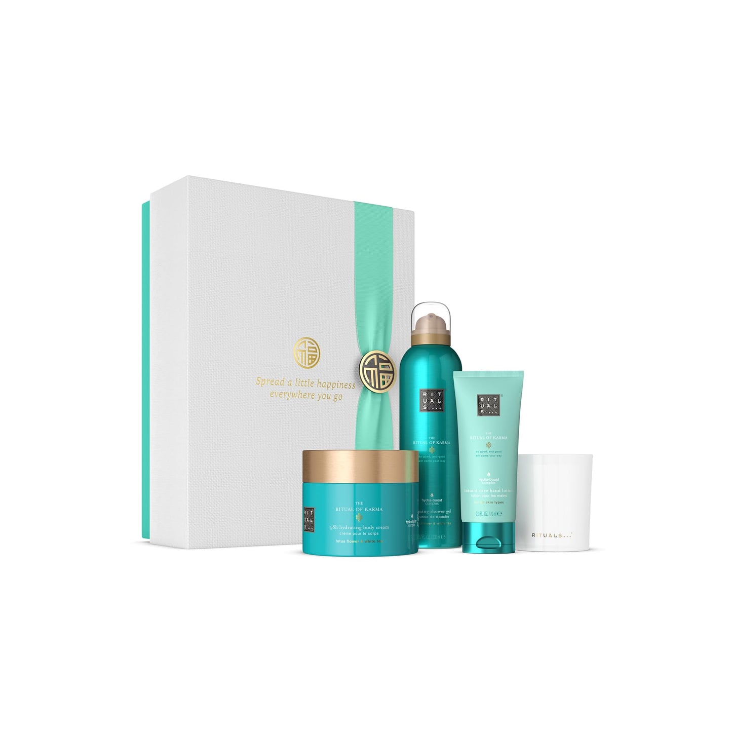 RITUALS Geschenkset The Ritual of Karma Medium, vier Hautpflegeprodukte mit Lotusblüte und Weißem Tee – Bade-Geschenkbox mit pflegender und beruhigender Wirkung