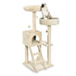 Großer Katzenkratzbaum mit zwei Plattformen und Häuschen, mehrstöckig, beige