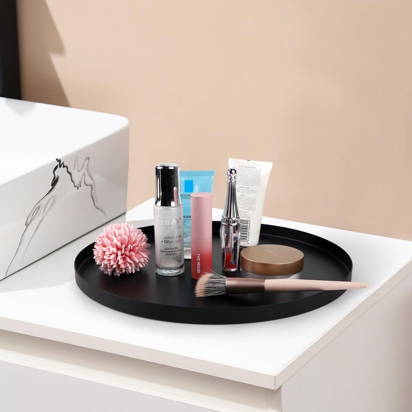 EXLECO 2 Badzimmer Deko Tablett Gold Servierplatte Mini Bad Dekotablett Edelstahl Serviertablett Schmuckschale Kerzentablett Oval Ablageschale für Schmuck Kerzen