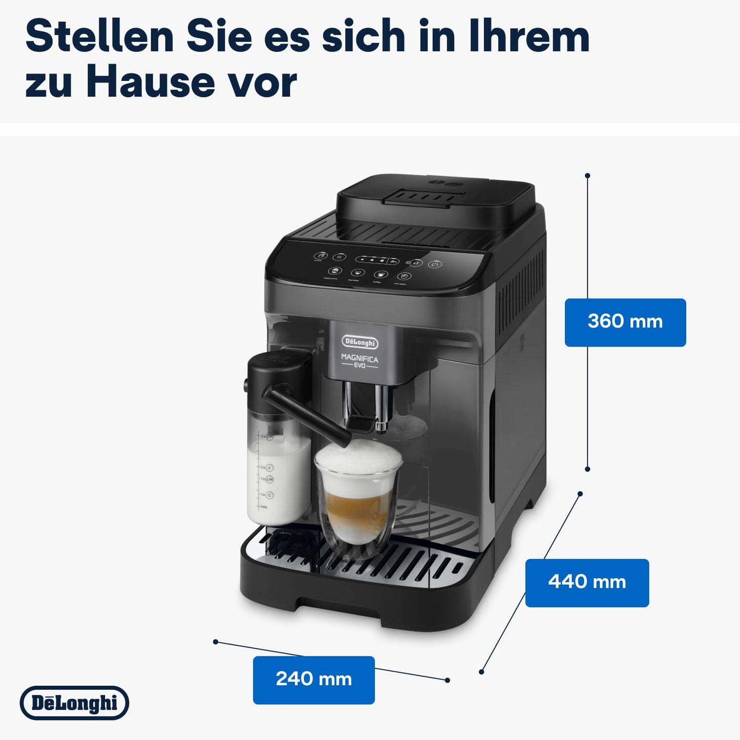 De'Longhi Fully Automatic Coffee Machine with LatteCrema Milk System, 7 Direct Selection Buttons for Cappuccino, Espresso