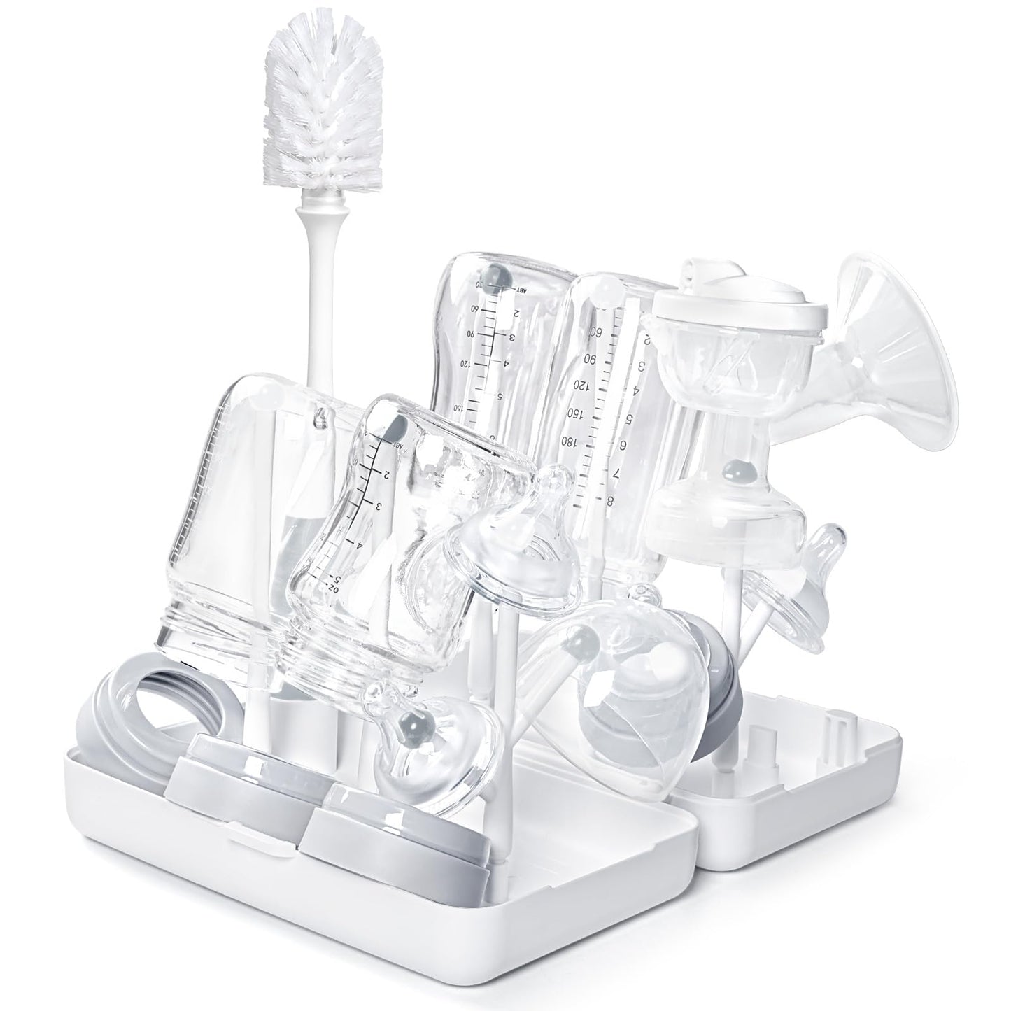 Trockenständer Babyflaschen, Abtropfgestell für Babyflaschen, Flaschen, grauSaugern