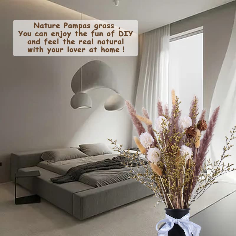 Dried Pampas Grass 60 Pieces Natural Dried Flowers Decoration, Bouquet Reed Flower Decoration for Living Room Bedroom