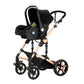 Reenborn 3-in-1 Pushchair, Buggy with Two Reversible Sliding Modes, Pushchair with Frame Aluminium Alloy, Baby Pram, 3-in-1 Complete Set with One-Click Folding Design