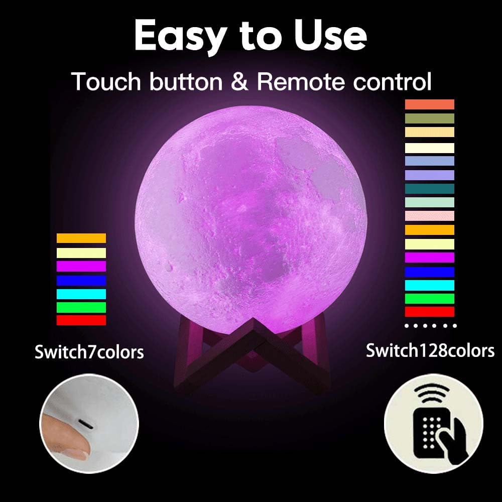 ACED Moon Lamp 2023 Upgrade 3D Moonlight 16 Colours with Wooden Stand Remote/Touch Control and USB Rechargeable Gifts for Women Girls Boys