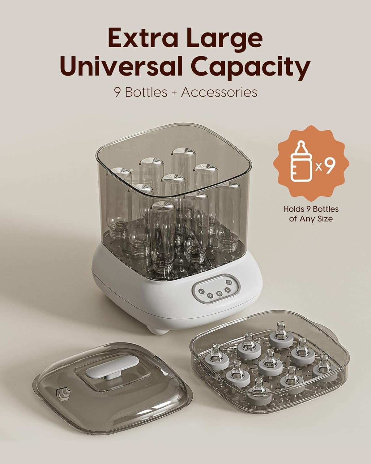 Babyflaschen Sterilisator und Trockner, Elektrischer Dampfsterilisator, größere Kapazität für 9 Flaschen