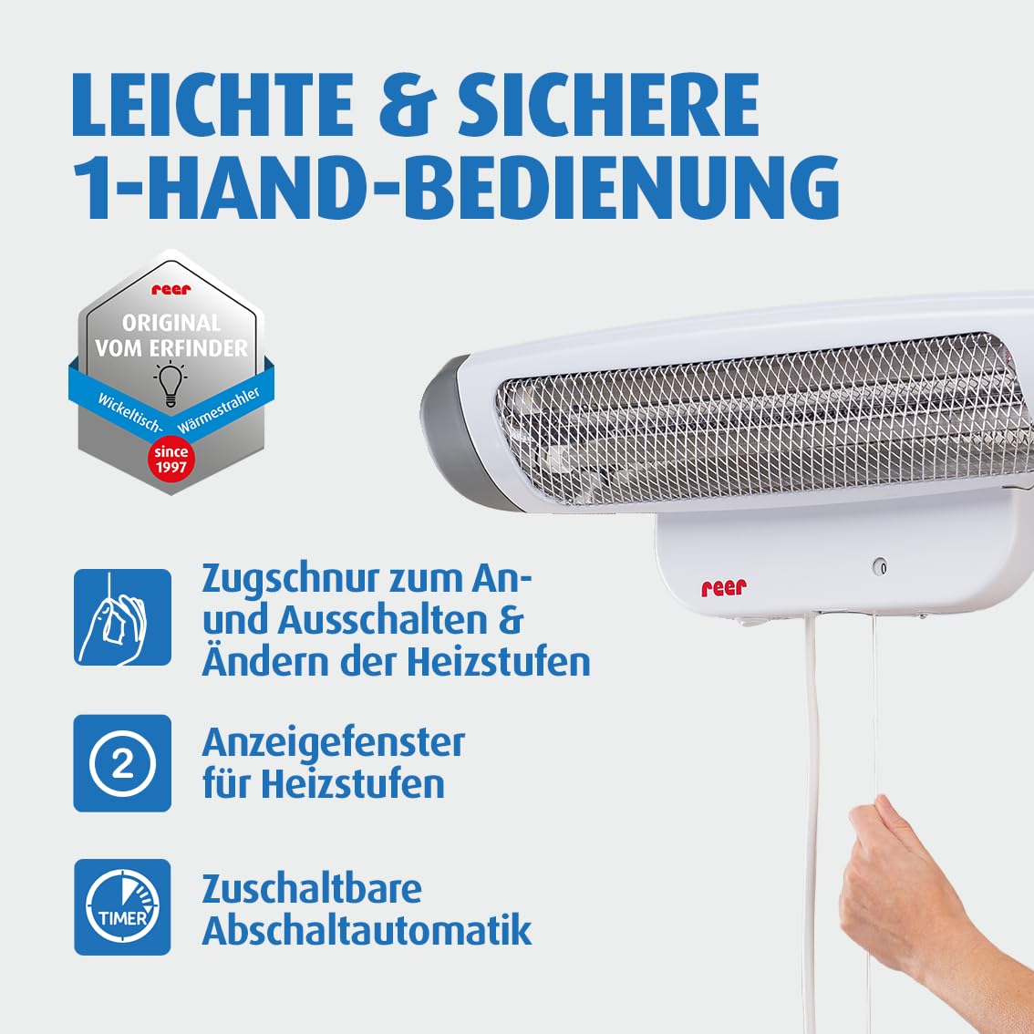 Heizstrahler - Heater for Wall Mounting, 2 Heat Settings, Timer, Medical Standard Tested