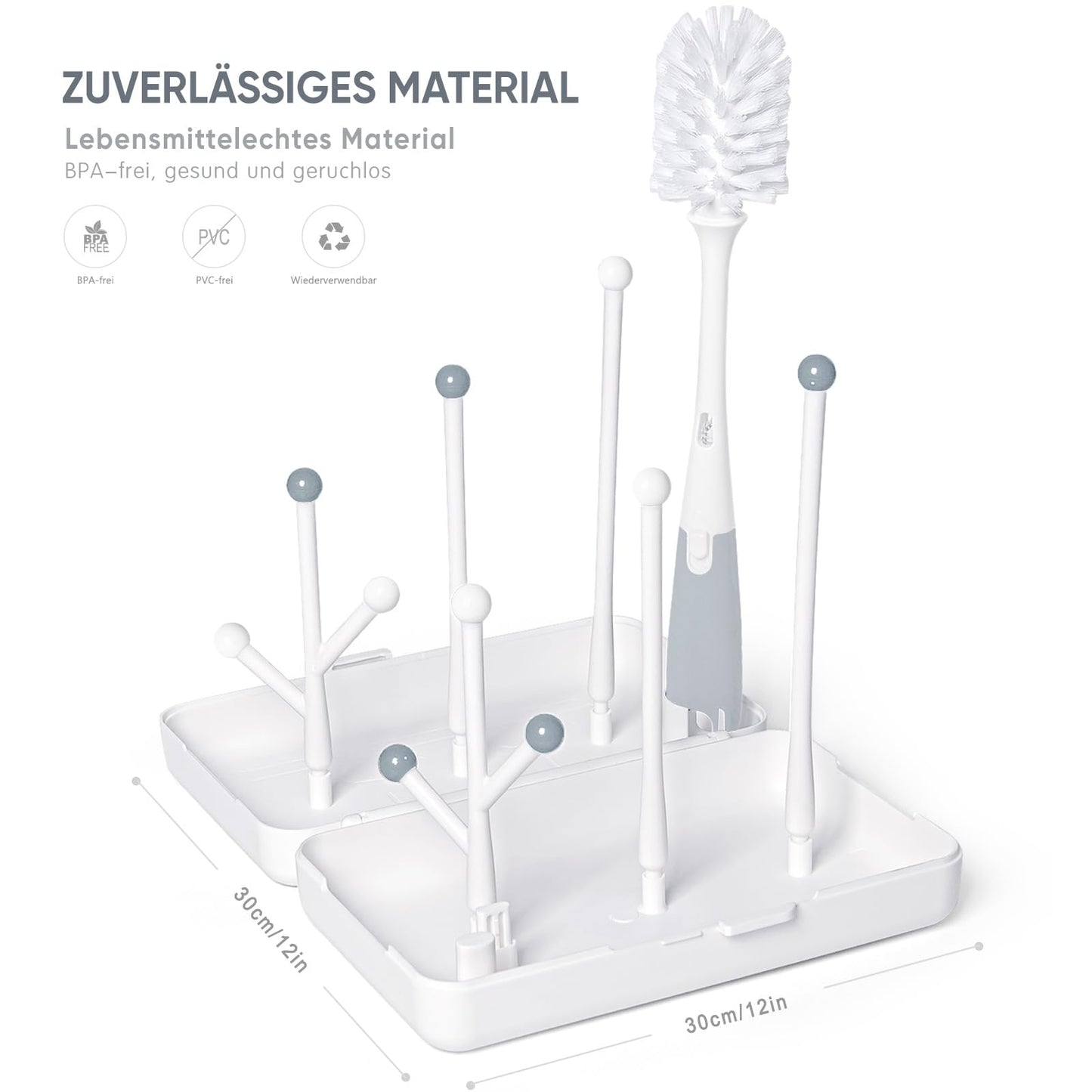 Trockenständer Babyflaschen, Abtropfgestell für Babyflaschen, Flaschen, grauSaugern