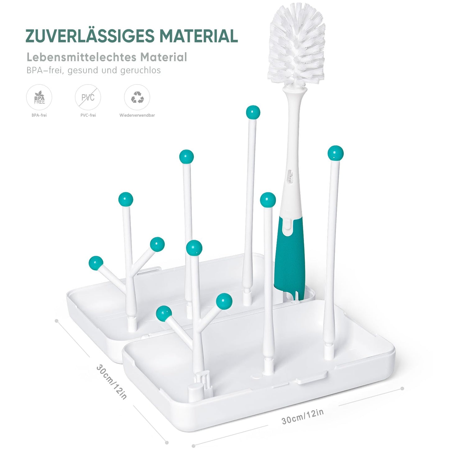 Trockenständer Babyflaschen, Abtropfgestell für Babyflaschen, Flaschen, grauSaugern