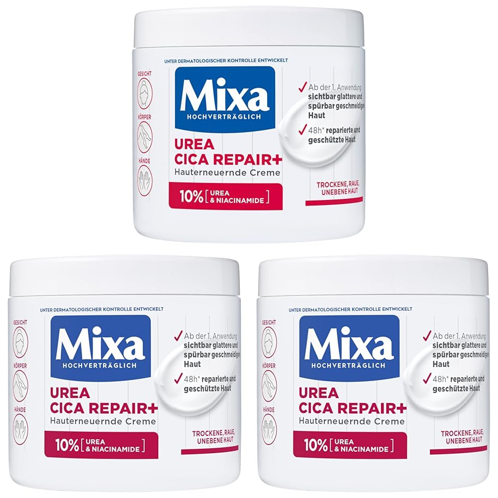 Mixa Urea hauterneuernde Creme mit Urea & Niacinamide, für trockene und raue und unebene Haut, repariert und glättet, Feuchtigkeitspflege für Hände und Gesicht