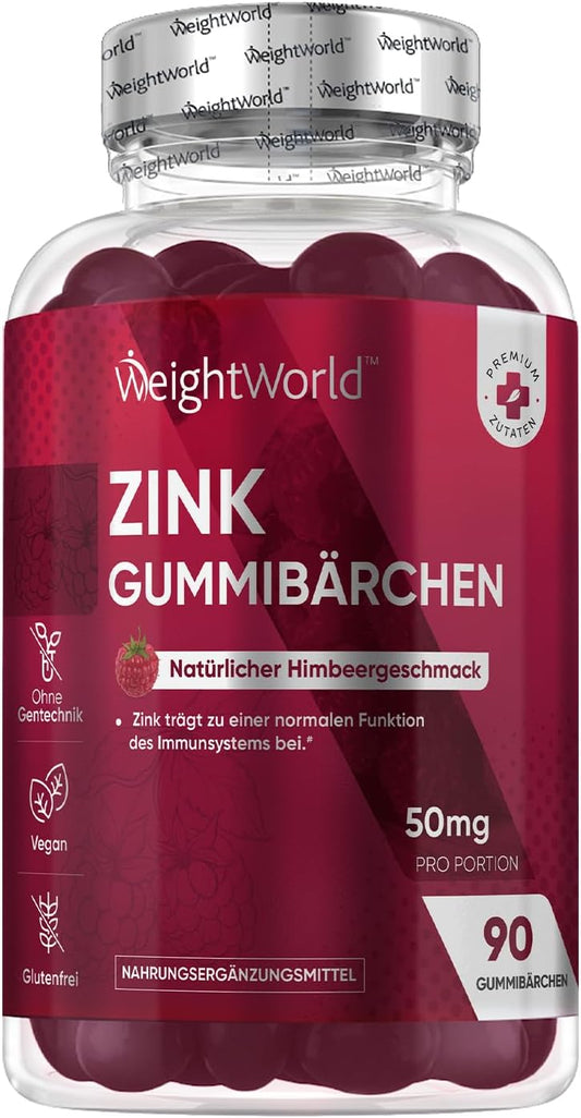 Zink Gummibärchen - Mit Himbeergeschmack - 90 vegane Zinkcitrat Gummies für 3 Monate Vorrat - Alternative zu Tabletten und Kapseln