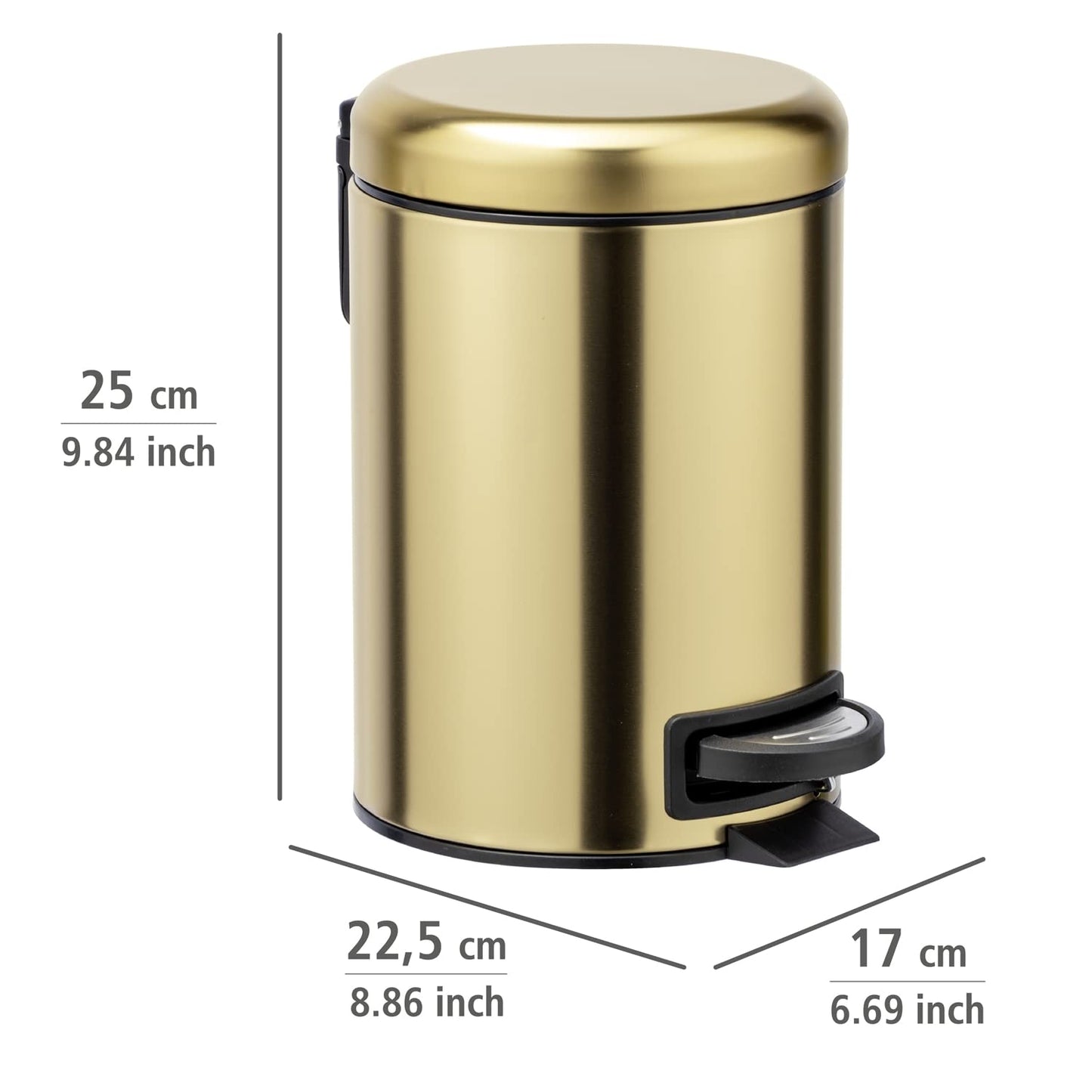 WENKO Leman Cosmetic Pedal Bin Matte Gold 3 L – Cosmetic Bin, Rubbish Bin with Anti-Fingerprint Capacity: 3 litres, stainless steel, 17 x 25 x 22.5 cm, gold
