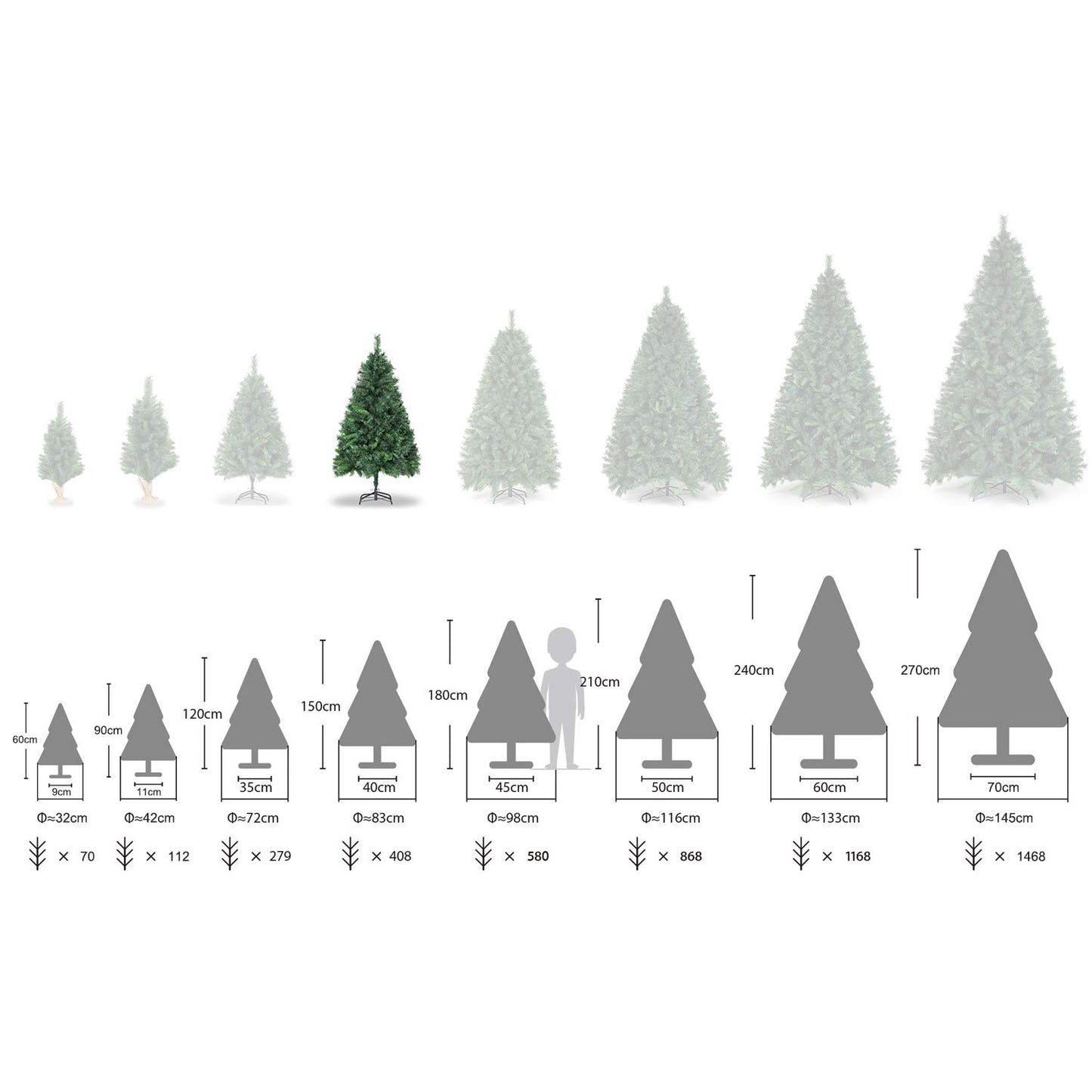 SALCAR Artificial Christmas tree, 60 cm - 270 cm
