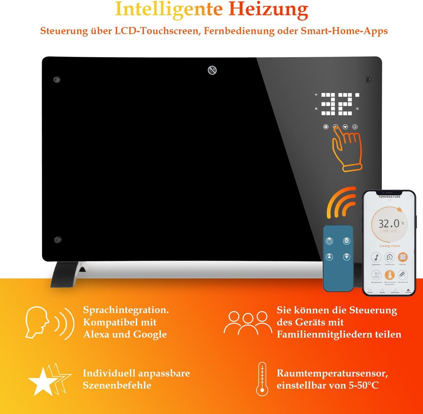 Heizung Fiqops Oil Radiator 2500 W, Energy Saving with 11 Ribs 3 Heat Settings, Thermostat, WiFi App & Remote Control, Digital Display