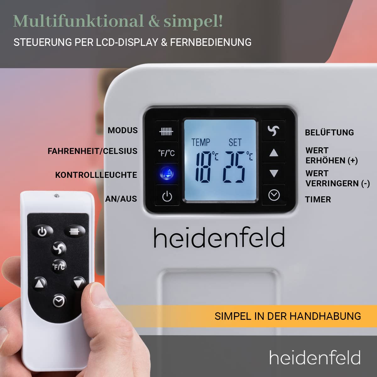 Heidenfeld Konvektor Heizung elektrisch EK100 | 𝟑 𝐉𝐀𝐇𝐑𝐄 𝐆𝐀𝐑𝐀𝐍𝐓𝐈𝐄 - 2300 Watt - Fernbedienung - Heizkörper - Elektroheizung