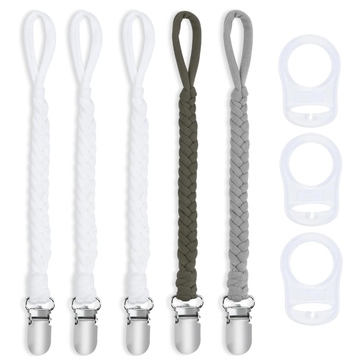 ABirdon Schnullerkette Baby,5 Stück Schnullerketten Clips mit 3 Stück Silikonring, passend für alle Schnuller