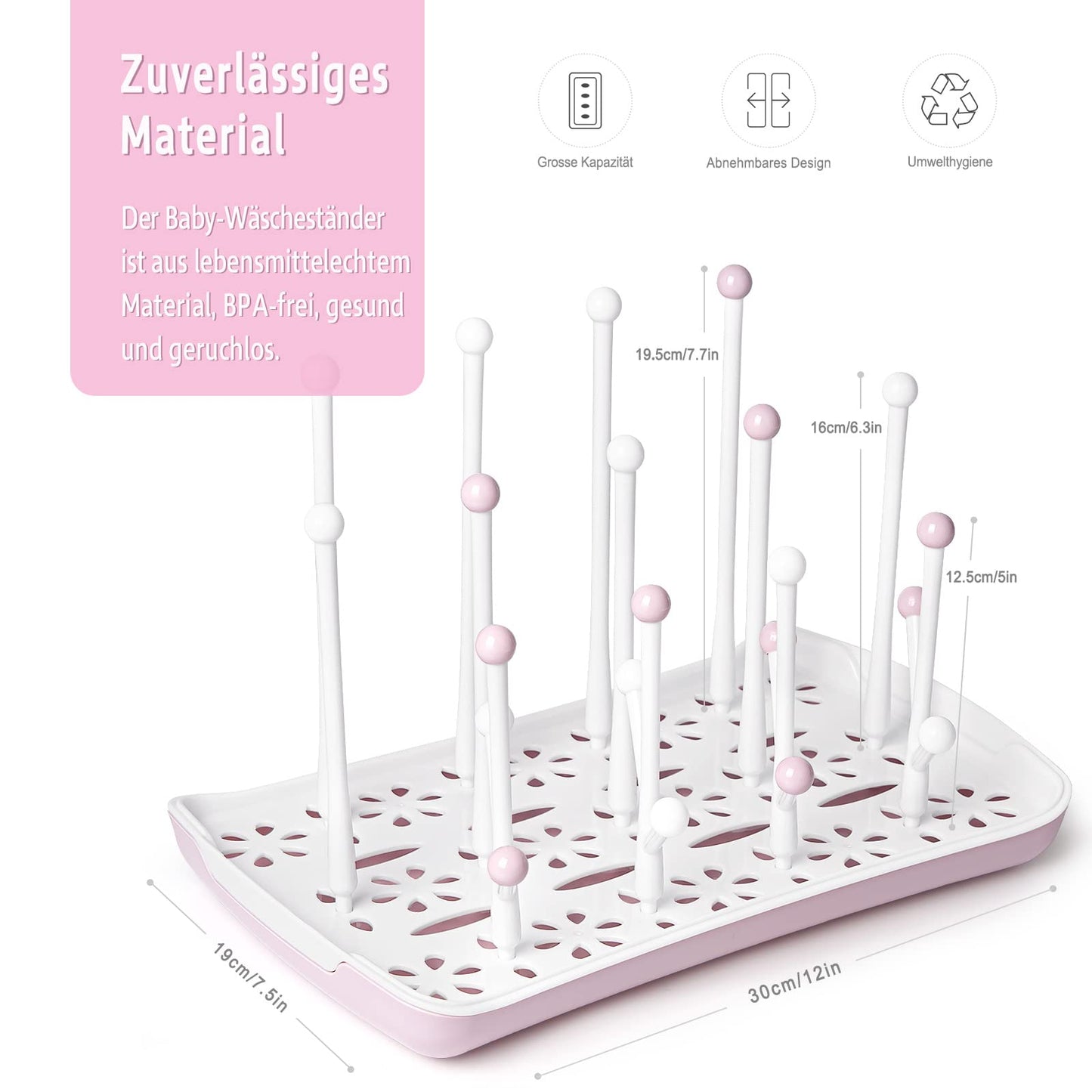 Trockenständer Babyflaschen, Abtropfgestell für Babyflaschen, Flaschen, grauSaugern