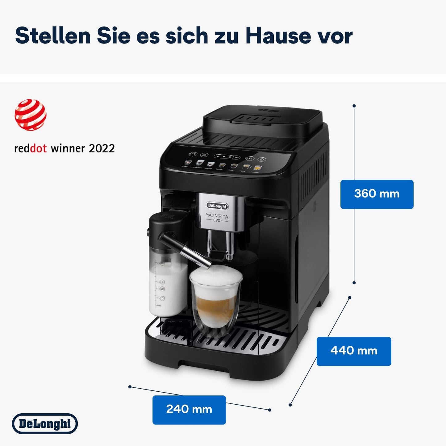 De'Longhi Fully Automatic Coffee Machine with LatteCrema Milk System, 7 Direct Selection Buttons for Cappuccino, Espresso