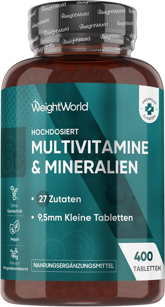 Multivitamin Tablets, 400 Vegan Pieces with 27 Vitamins and Minerals, Vitamin A to Z, Immune System, Energy and Metabolism (EFSA), Dietary Supplement for Men and Women