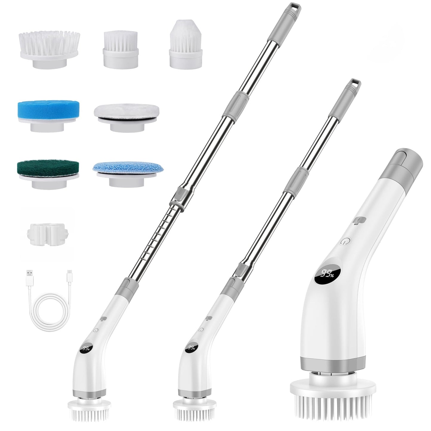 Elektrische Reinigungsbürste, Kabellos Power Spin Scrubber mit 7 Bürstenköpfen, 2 Speed Integrierte übertragung, Cleaning Brush für Fliesen, Duschen, Glas, Bad