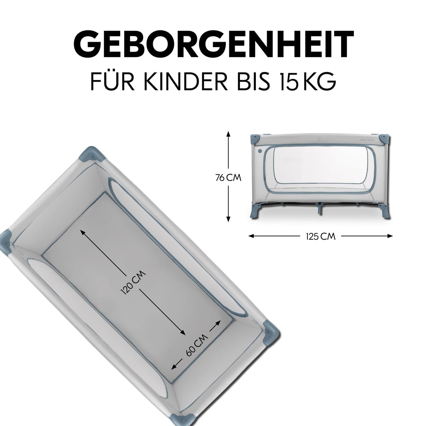 Kinderreisebett mit Transporttasche - Großer Schlupf zum Spielen - bis 15 kg