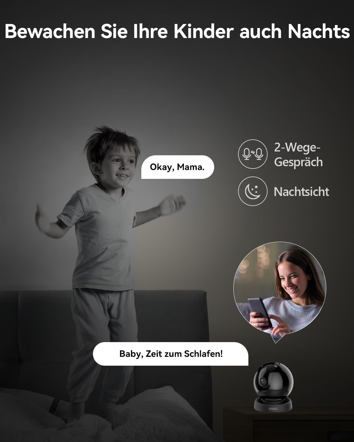 2K Überwachungskamera Innen 355°/70°, 3MP WLAN Kamera Indoor