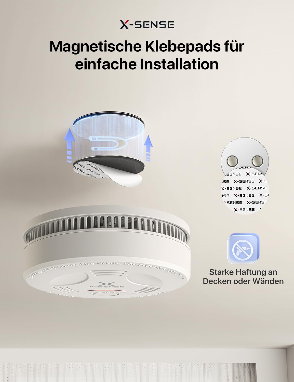 X-Sense Rauchmelder mit 10 Jahre Batterie und Magnethalterung, Feuermelder, TÜV Rheinland-Zertifiziert