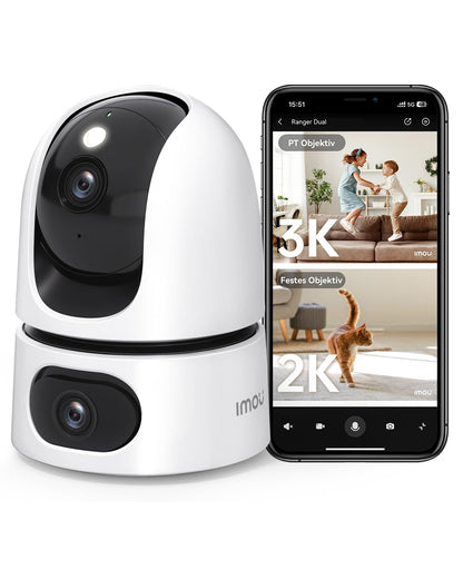 Imou 2K + 2K Dual Cameras Indoor Surveillance with Human/Animal, 2.4/5GHz WLAN 360° PTZ Indoor Surveillance Camera, Colour Night Vision, Smart Tracking, 2-Way Audio, Siren, Private Mode, Ideal for