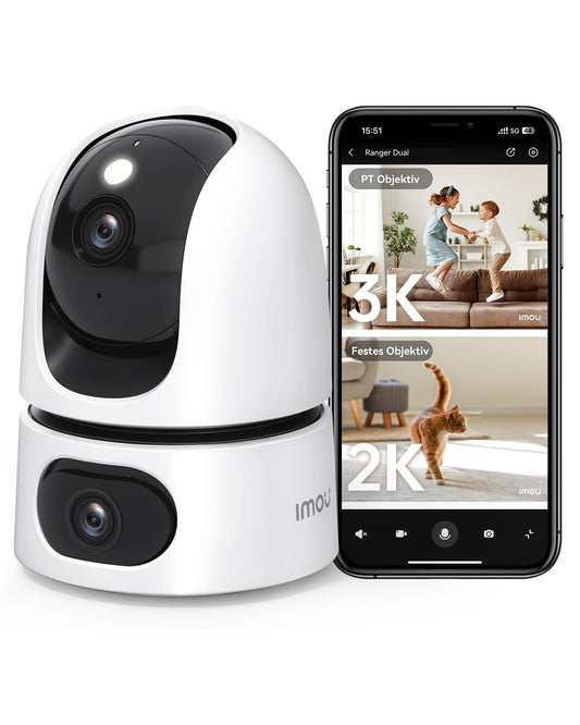Imou 2K + 2K Dual Cameras Indoor Surveillance with Human/Animal, 2.4/5GHz WLAN 360° PTZ Indoor Surveillance Camera, Colour Night Vision, Smart Tracking, 2-Way Audio, Siren, Private Mode, Ideal for