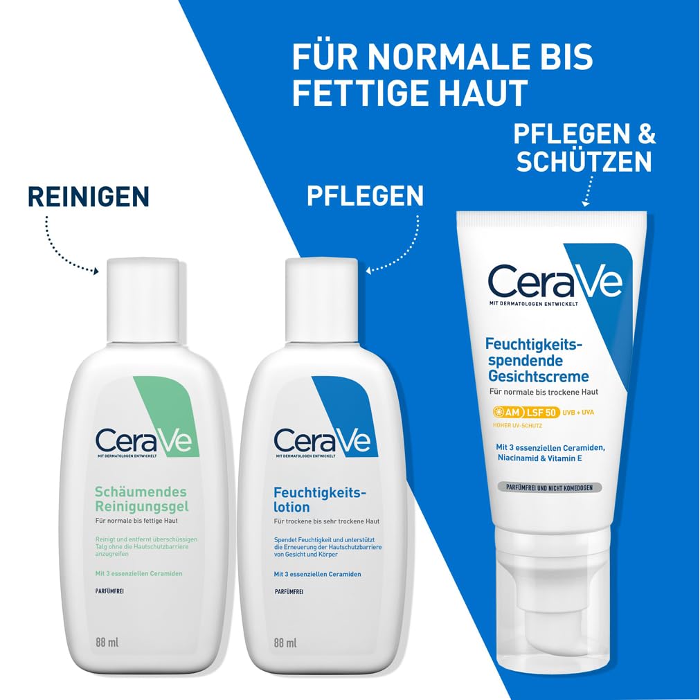 CeraVe Schäumendes Reinigungsgel und Feuchtigkeitslotion, Mit Hyaluronsäure, Für Gesicht und Körper, Ohne Duftstoffe, Auch bei Neurodermitis und Allergien, 473 ml + 88 ml