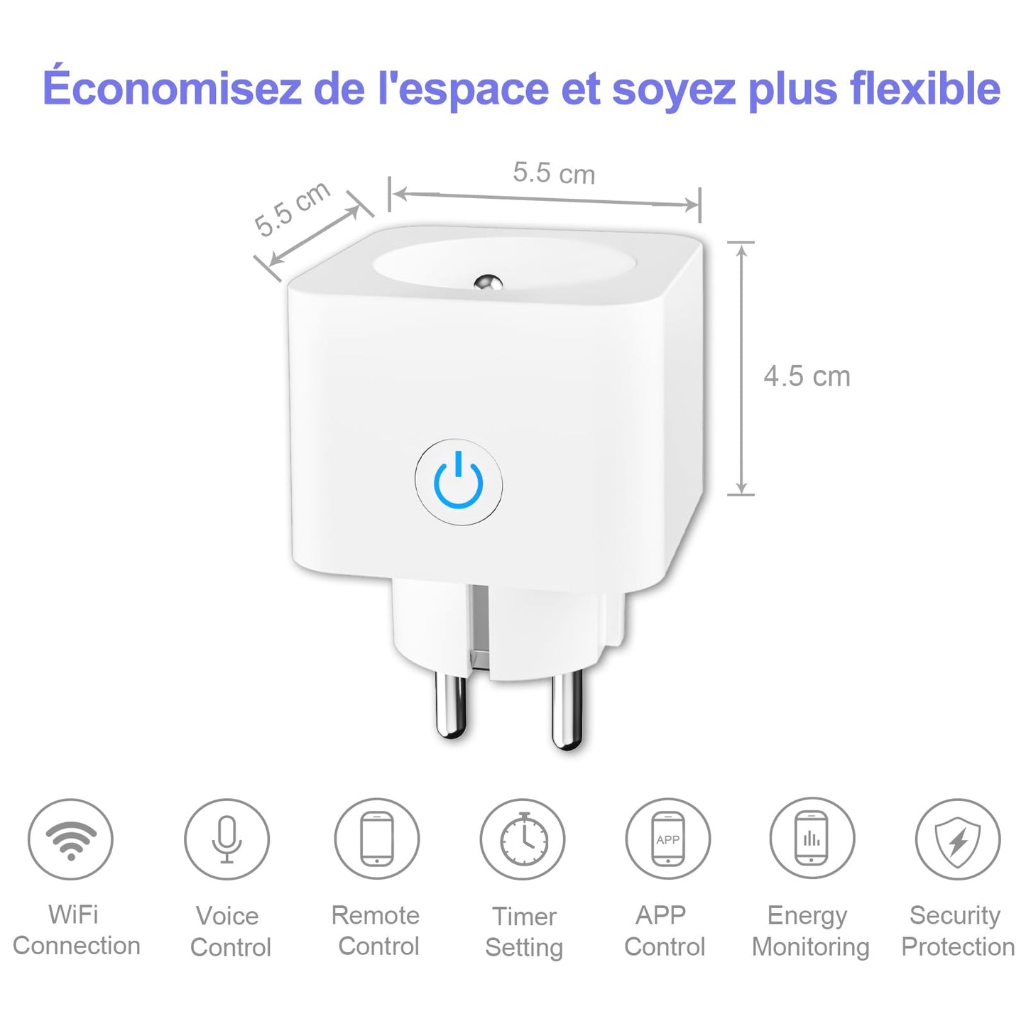 WLAN Smart Steckdose 16A Stromverbrauch Messen kompatibel mit Alexa/Google Home, Kinderschutz, Smart Life