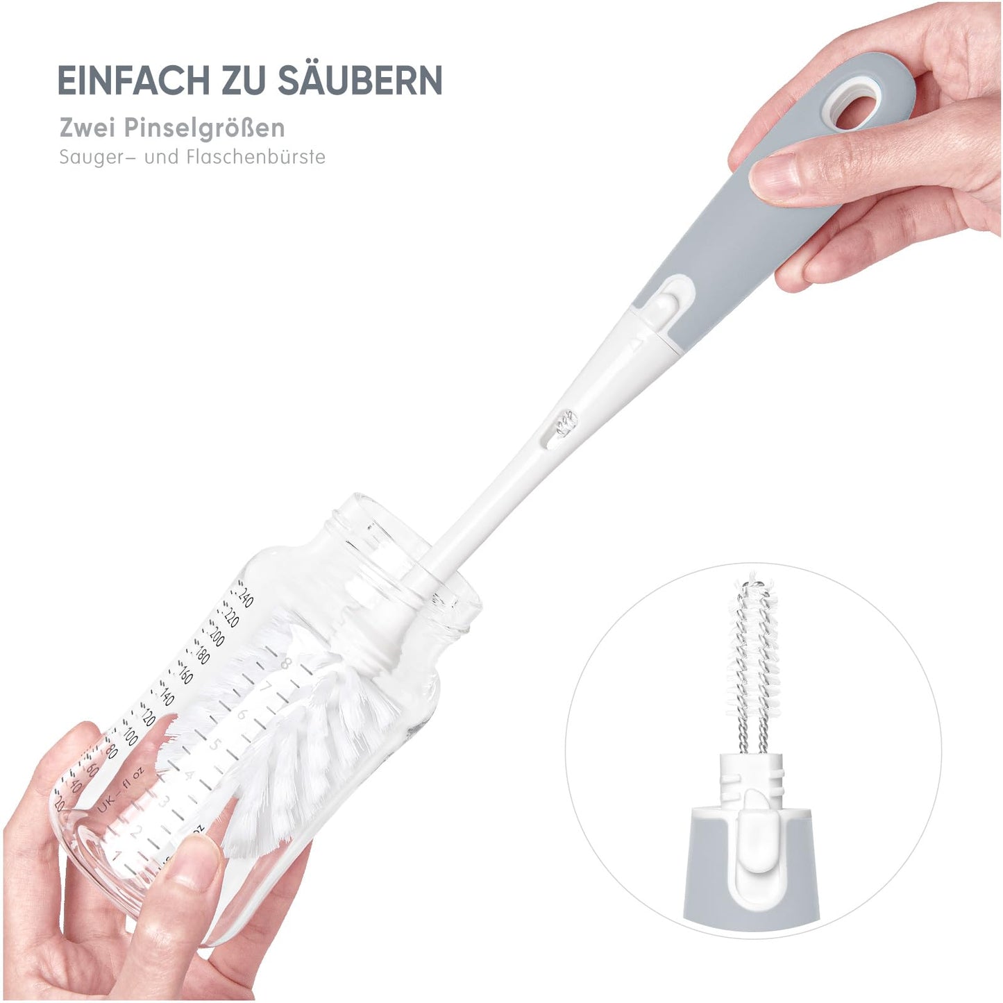 Trockenständer Babyflaschen, Abtropfgestell für Babyflaschen, Flaschen, grauSaugern