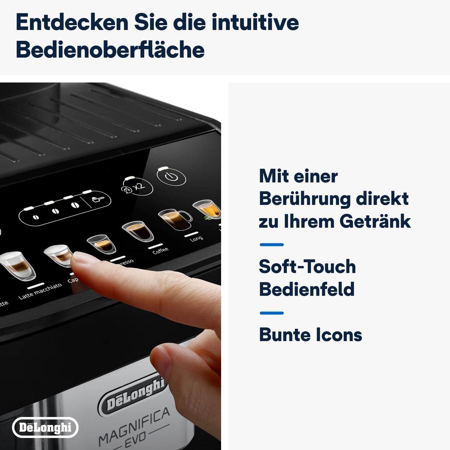 De'Longhi Fully Automatic Coffee Machine with LatteCrema Milk System, 7 Direct Selection Buttons for Cappuccino, Espresso