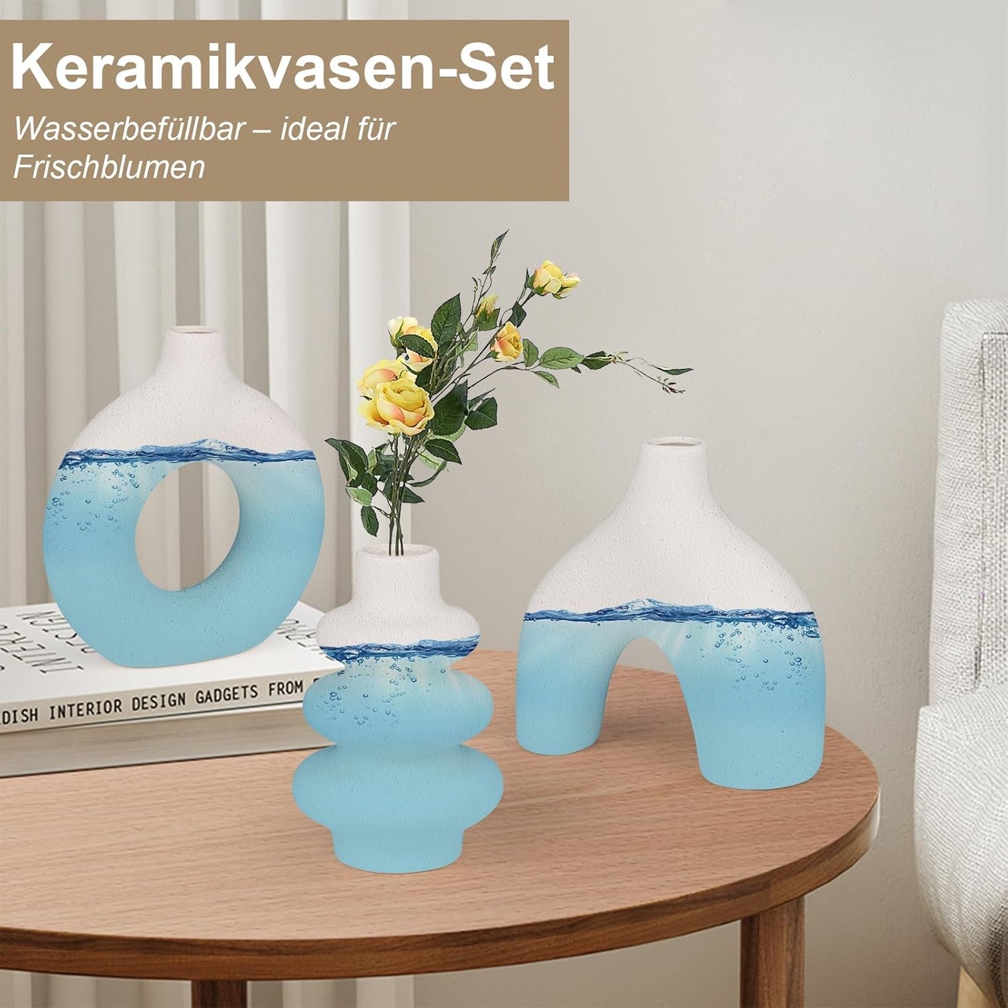 Vankarr Weiße Keramikvase Satz von 3, kleine Trockenblumen Vasen für Pampasgras, handgemachte Vase,Moderne Boho Vasen für Wohnungsdeko Hochzeit Dekor