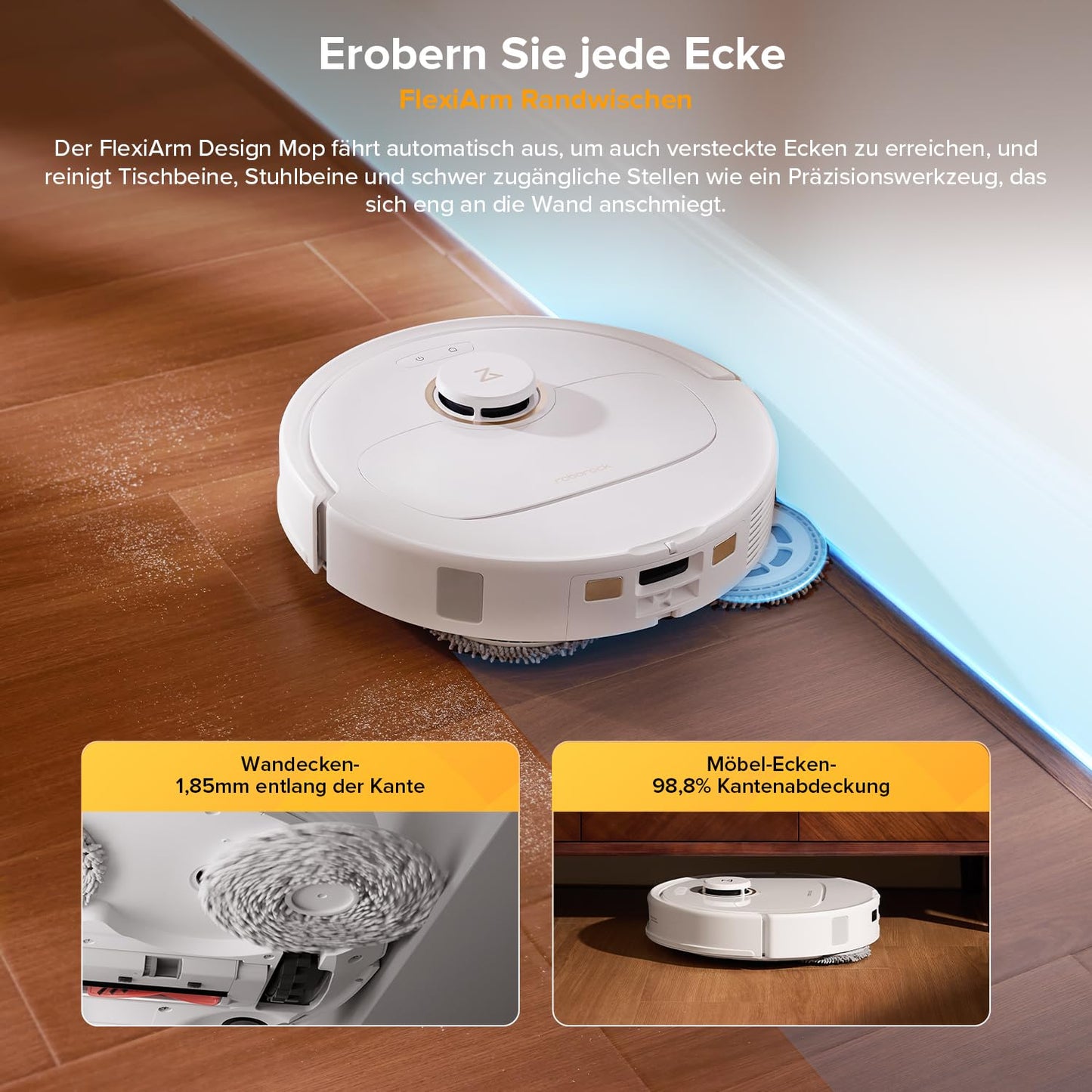 Robot Vacuum Cleaner with Wiping Function, 8000Pa Suction Power Anti-Tangling Side Brush, Obstacle Avoidance