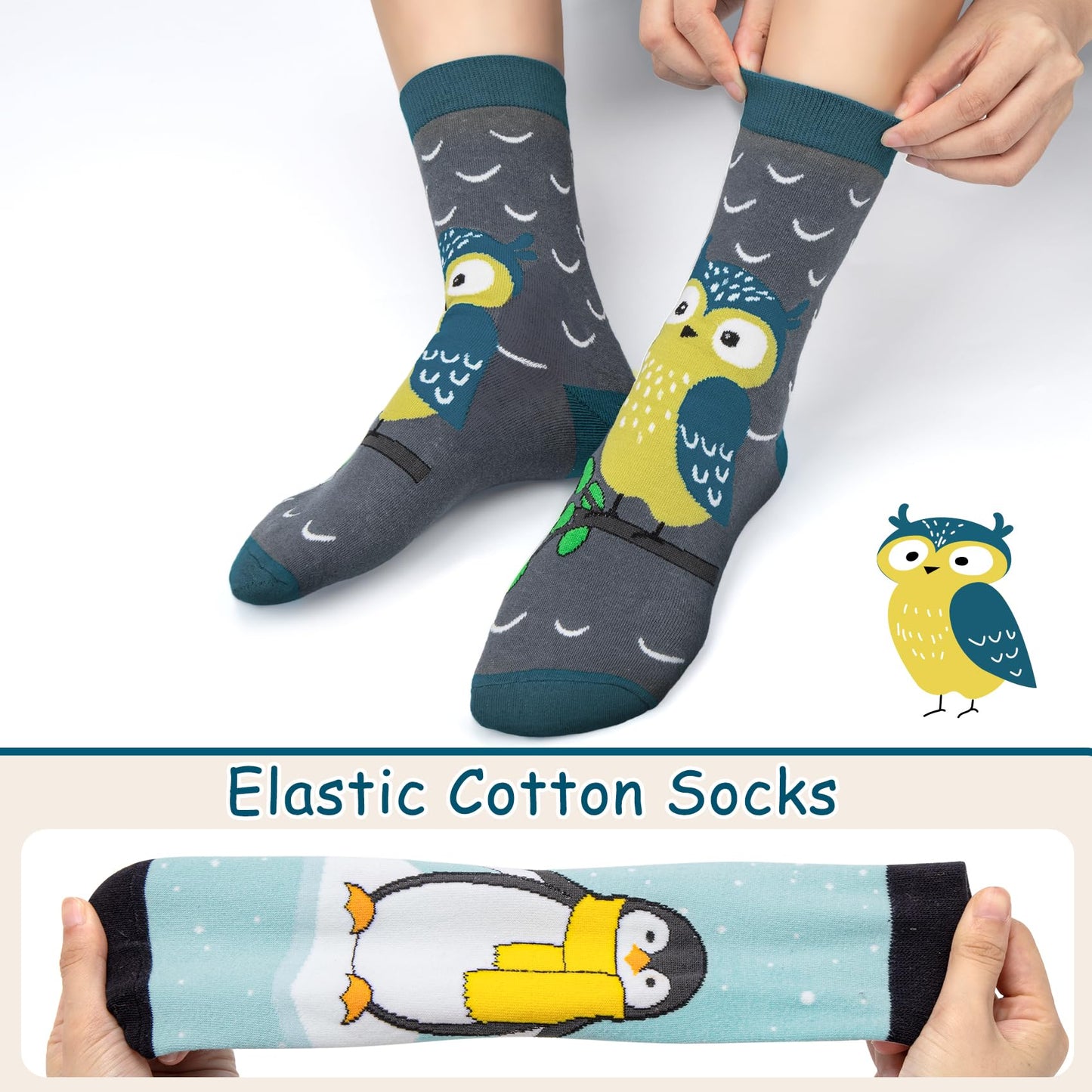 Chalier Cozy 5 Paar Damen Socken Hunde Katzen Motiven, Baumwolle